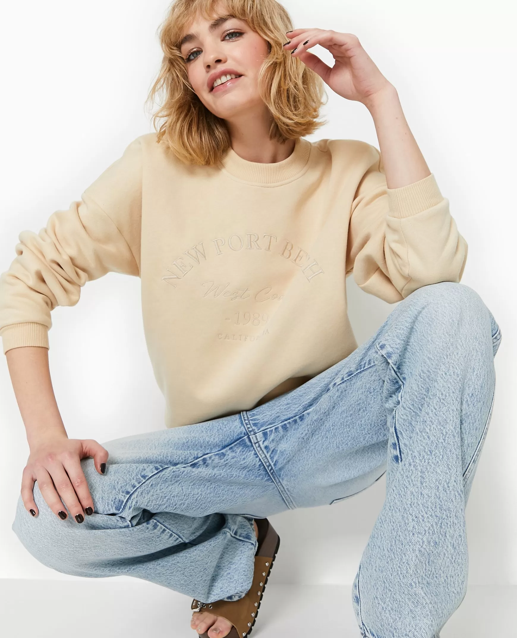 Pimkie Sweat avec broderie - Beige Outlet